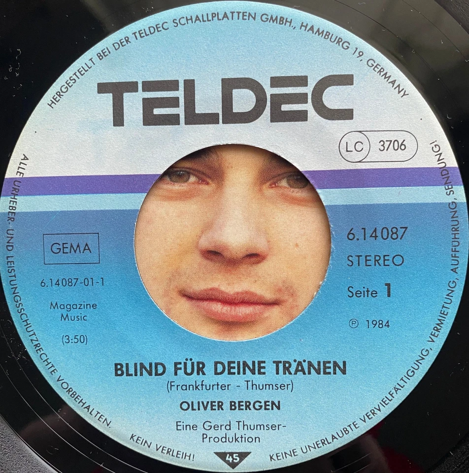 OLIVER BERGEN - BLIND FÜR DEINE TRÄNEN & DU GIBST MIR SOVIEL - PROMO SINGLE 1984 - Bild 3 von 4
