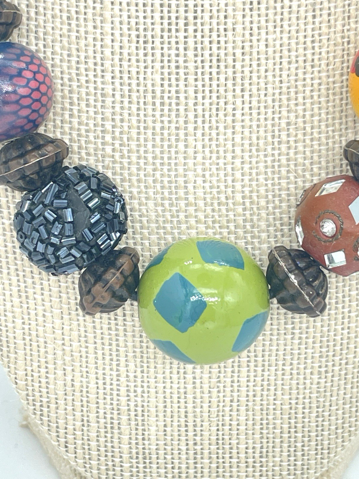 Multicolored Statement Necklace Artisan Mixed Med… - image 3