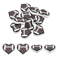 12pcs Football Heart Shape Sports Ball Silicone Beads 25mm PVC, Brown