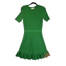 Sezane La Maille Green Pointelle Knit Ruffle Hem Mini Dress S Short Sleeve