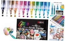 ZSCM 12 Colors Acrylic Glitter Markers Paint Pens, Rock 12 Colors-Glitter