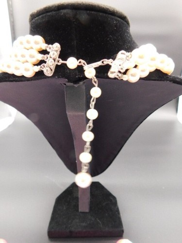 ¡Verdaderamente precioso! Cuello con broche de estrás masivo de perlas simuladas de 3 niveles - Imagen 13 de 16