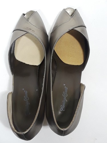 Vintage CARRIAGE COURT Silver Shoes +Box Womens 8 9B 38 EU Metallic Pewter Pump - Picture 12 of 12