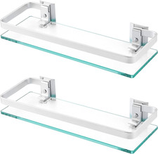 Tempered Glass Bathroom Shelf 2 Pack Wall Mounted 8MM Thick Storage Organizer