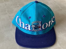 Vintage Charlotte Hornets NBA Snapback Hat Logo 7 Cap Spellout w/ Mascot Design