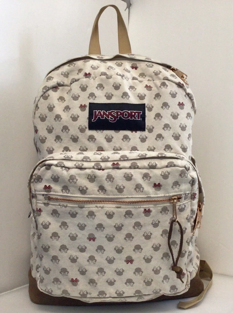 JanSport Disney Minnie Mouse Backpack Right Pack Tan Cotton Canvas