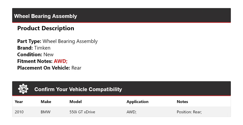Conjunto de cojinete de rueda trasero Timken para BMW 550i GT 2010 xDrive AWD Foto 2 de 4