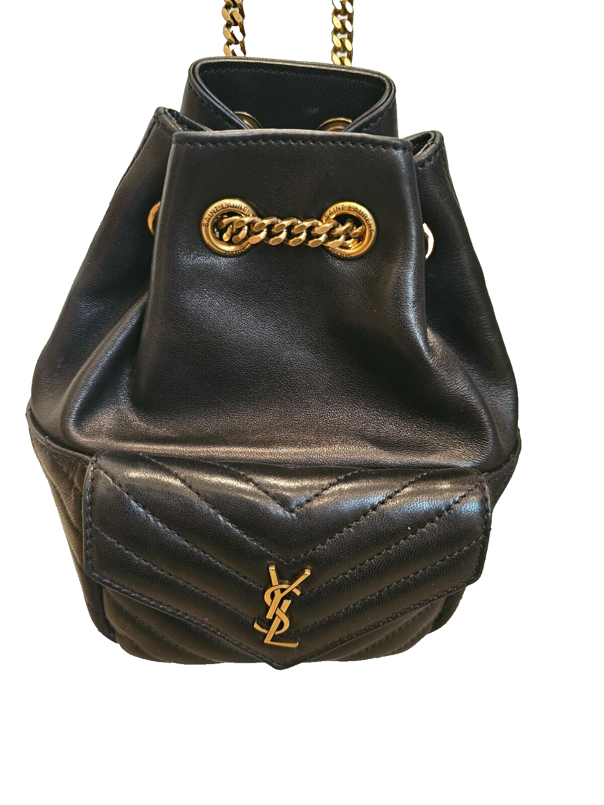 SAINT LAURENT Borsa a secchiello tracolla nera Mini Joe in pelle matelassé