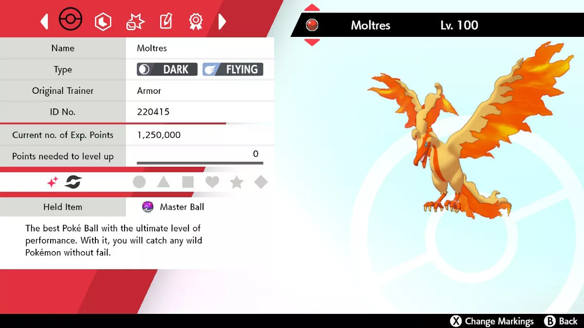 Pokemon Sword and Shield Shiny Moltres 6IV-EV Trained