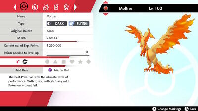 Pokemon Sword and Shield Galarian Moltres 6IV-EV Trained