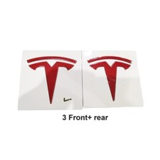 2PCS For Tesla Model 3 rear& front Emblems Ornaments dual motor plastic Red