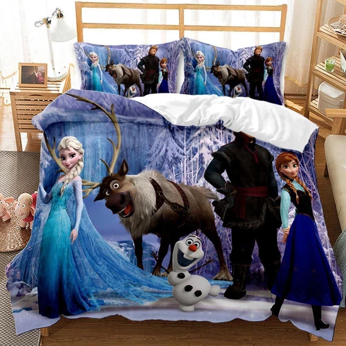 Set lenzuola bambini bambina 3D Anna Elsa principessa set lenzuola copripiumino - Foto 11 di 12
