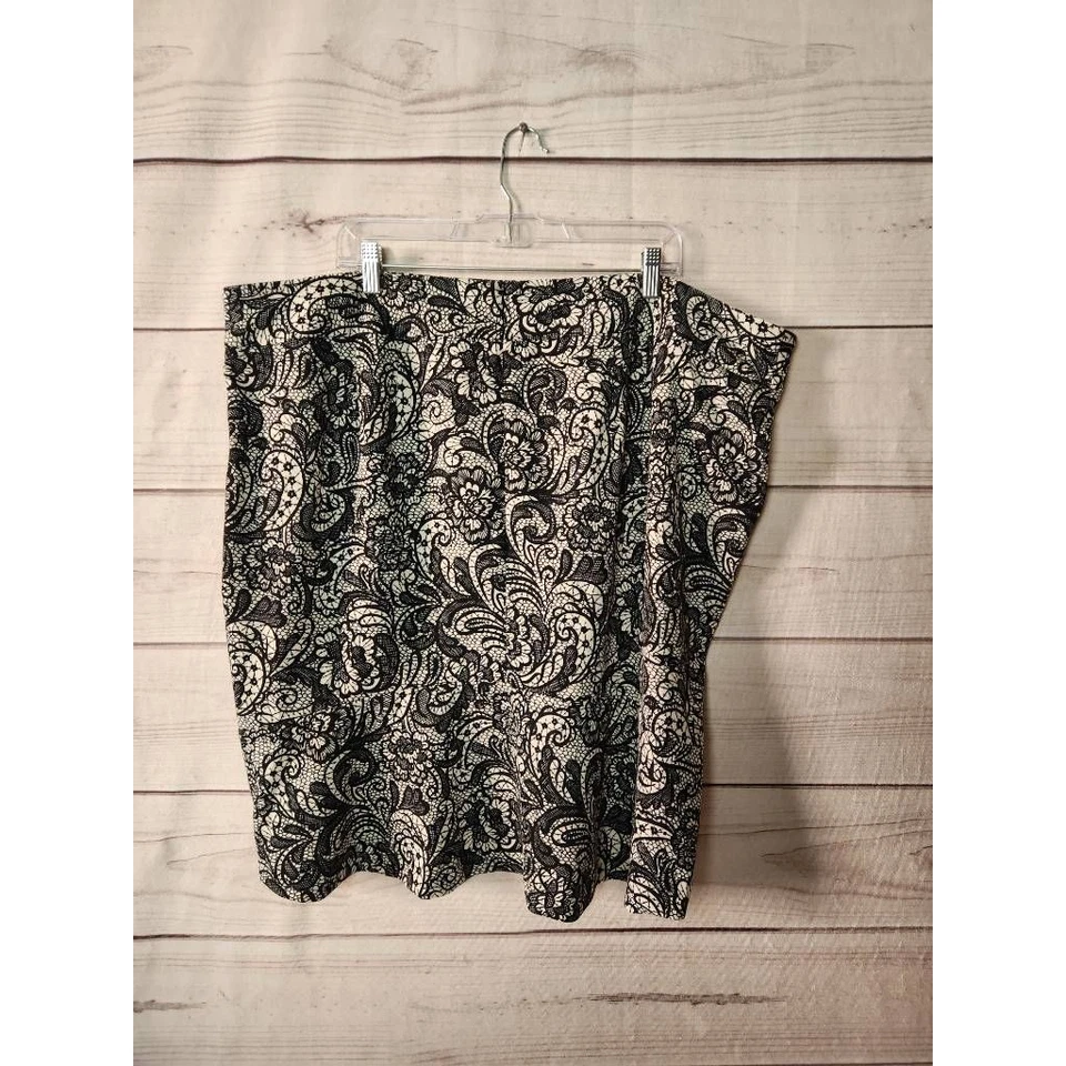 Falda lápiz Lane Bryant para mujer negra blanca cachemira elástica Pull On Plus 26 Foto 2 de 4