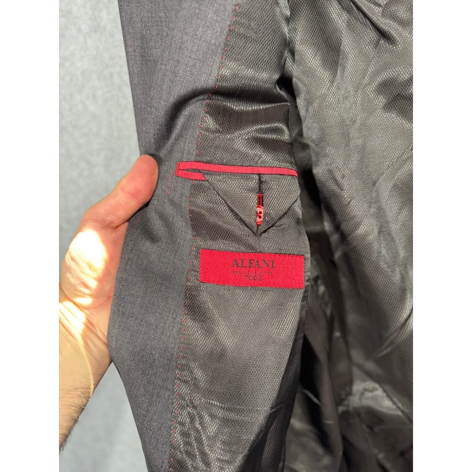 Blazer Abrigo Deportivo Alfani Rojo Lana Dos Botones Gris Calce Moderno Para Hombre 40R Foto 4 de 4