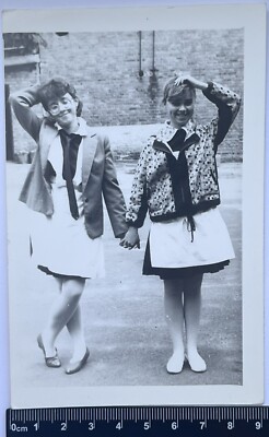 Two Pretty Cute Young Women Charming Attractive Ladies Nice Girls Old Photo