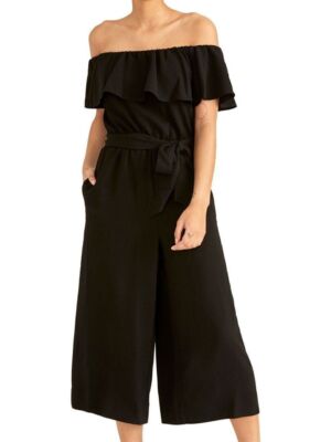 Rachel Roy Jumpsuit Off Shoulder Wide Leg Black Sz 8 NEW NWT 350