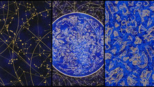 Kaufman Fabric STAR MAPS Navy/Gold. Choose: Fat Quarter, 1/2 Yard or By the Yard