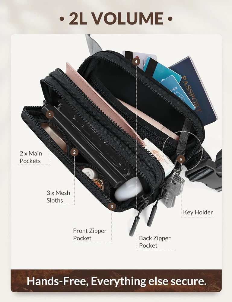 BALEAF Belt Bag Women Fanny Packs Crossbody Fashion Waist Pack Black