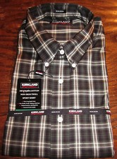 NWT MENS KIRKLAND NON-IRON TWILL BD SHIRT-GREEN/BLK/WH PLAID- XL 17-17.5 35.5