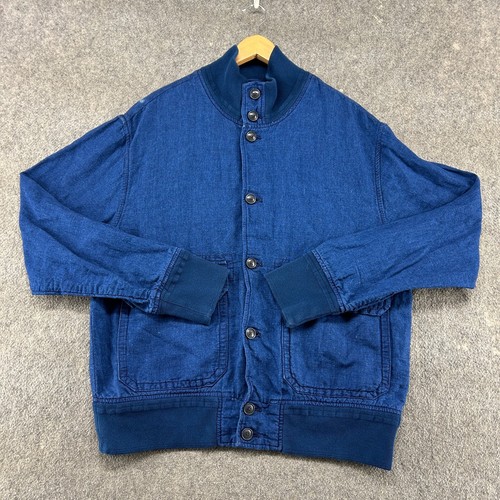 Banana Republic Jacket Mens L Blue Linen Cotton Chore Barn Mariner Denim Indigo