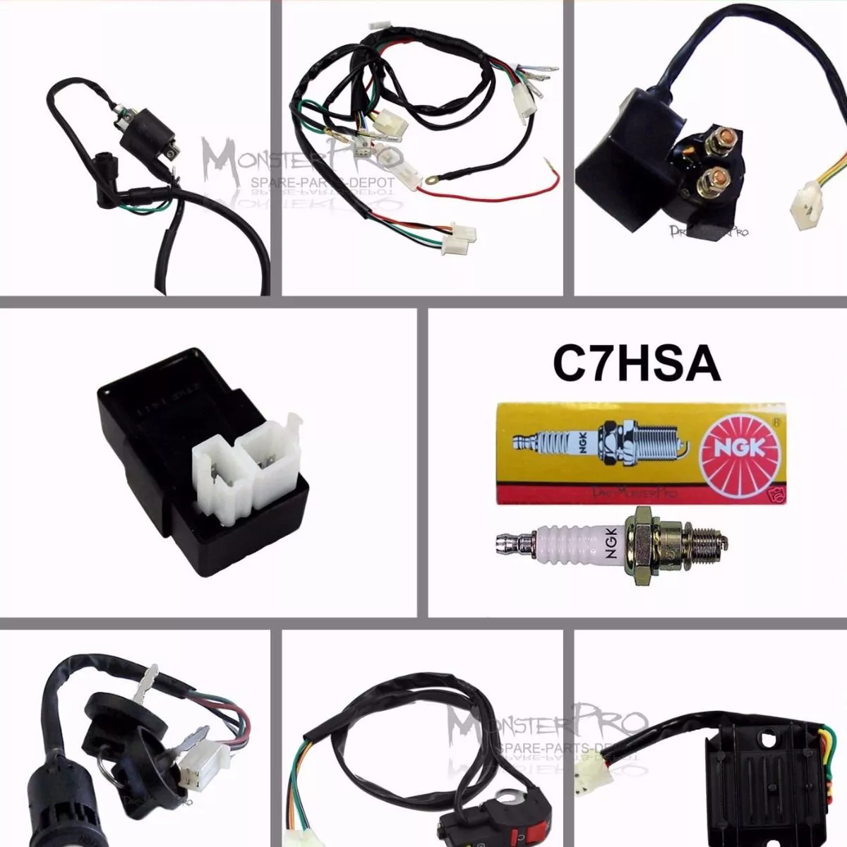 Complete Wiring Harness Loom Key Solenoid Coil Regulator CDI 250cc ATV Quad  Bike