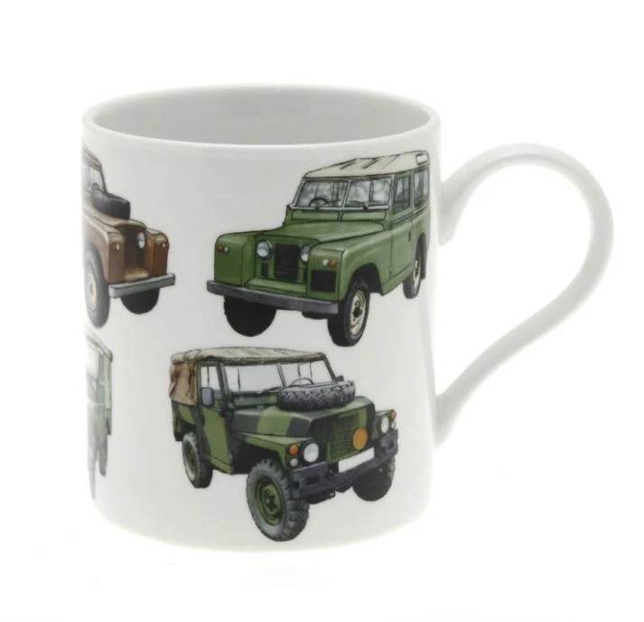 RETRO VINTAGE LAND ROVER 4 X 4 COLLAGE FINE BONE CHINA MUG NEW & GIFT BOXED L&P
