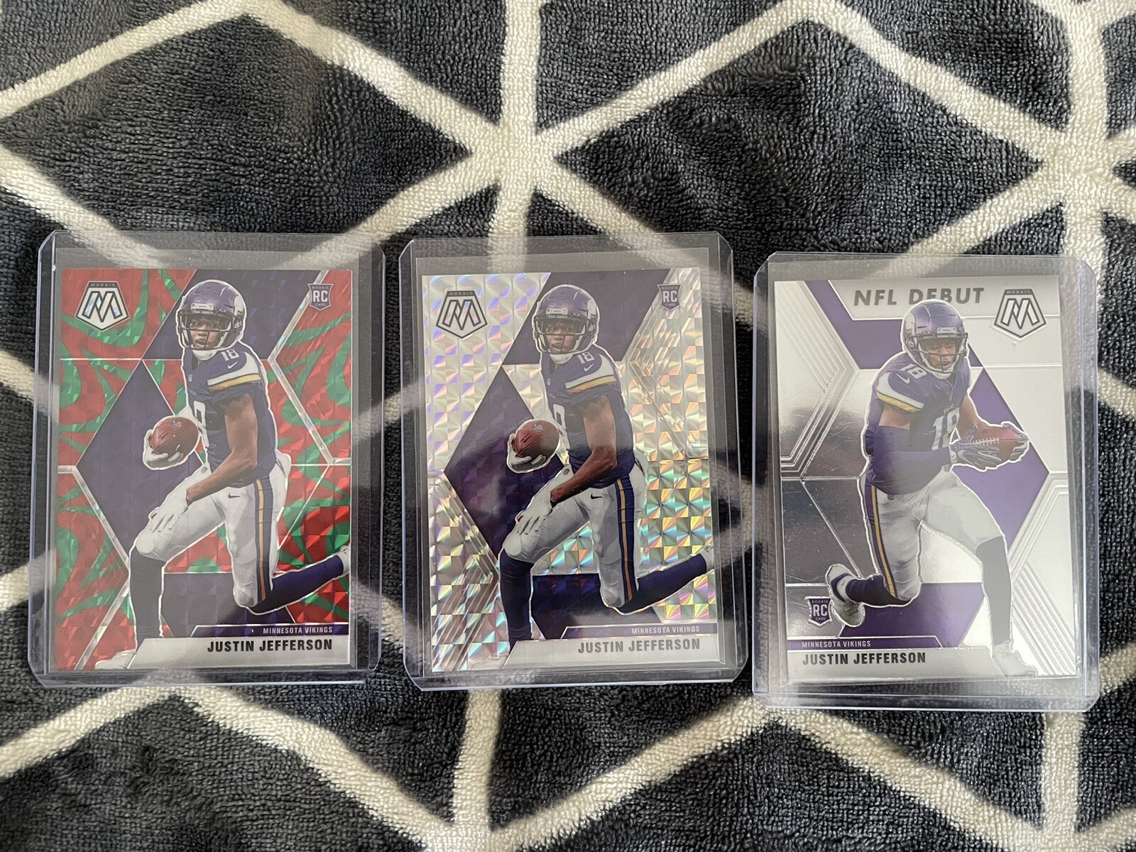 JUSTIN JEFFERSON 2020 Panini Mosaic Rookie Silver Red/Green NFL Debut Prizm #209