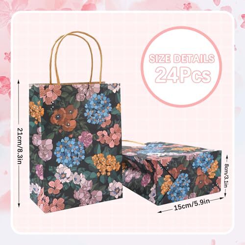 24Pcs Floral Kraft Paper Gift Bags Vintage Botanic Treat Bags with Handles - Picture 3 of 8