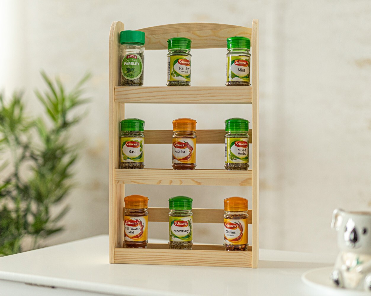 Spice Rack 3 Tier Wooden Jar Organiser Kitchen Storage Holder Herb