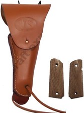 WW2 US Army .45 Hip M1911 Colt Tan Leather Holster with Walnut Wood Colt Grip