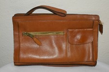 VINTAGE BROWN LEATHER CLUTCH PURSE - leather STRAP hippie BoHo retro EUC