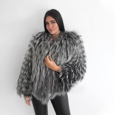 Luxury Women Short Real Natural Silver Fox Fur Coats Jacket Fluffy Fur Overcoat