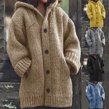 Women Winter Warm Hooded Knit Sweater Cardigan Coat Long Sleeve Outwear Jacket