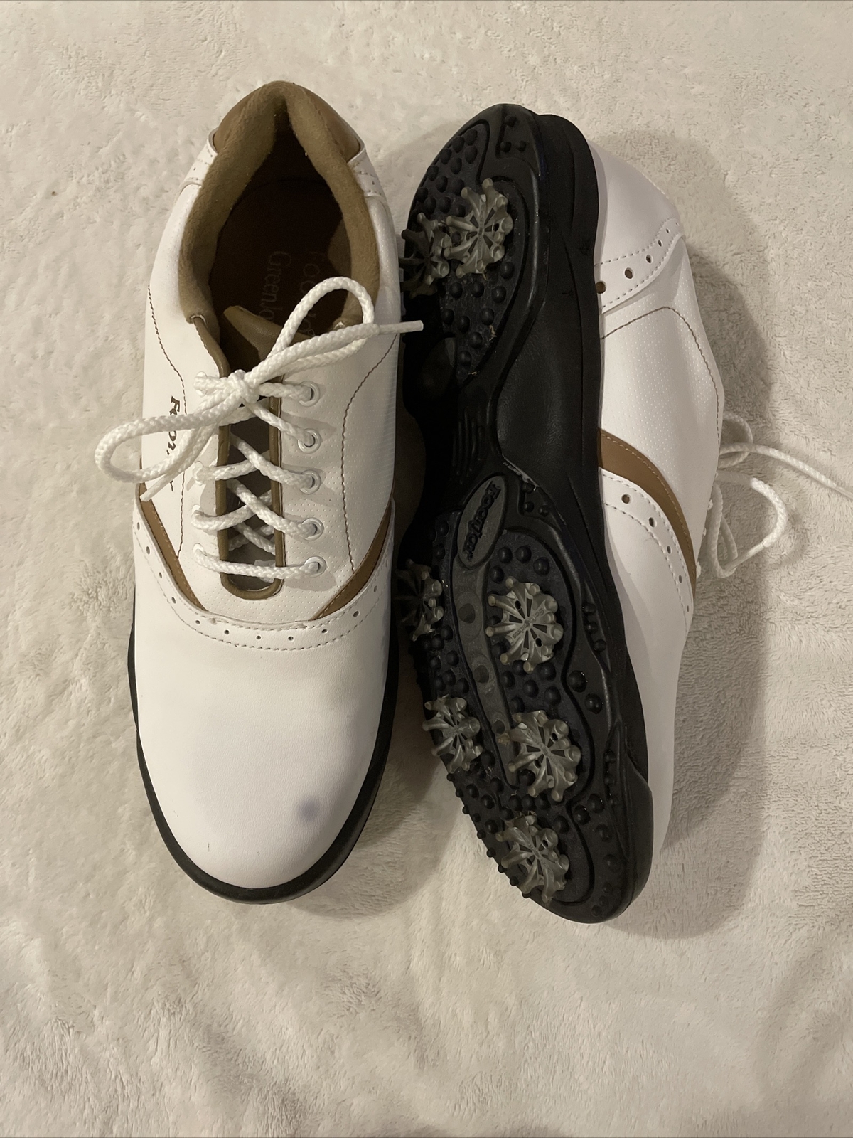 New Footjoy Greenjoys 48762 Golf Shoe Soft Spike White Brown Women's