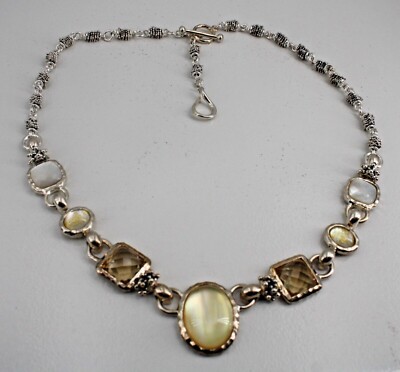 Michael Dawkins Sterling Silver Crystal MOP Adjustable Necklace Toggle Clasp 
