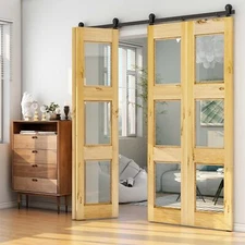 3FT-12FT Top Mount Bifolding Sliding Barn Door Hardware Kit for 2/ 4 Wooden Door