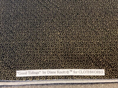 ''Good Tidings'' by Diane Knott for Clothworks. Metallic gold squiggle fabric BTY