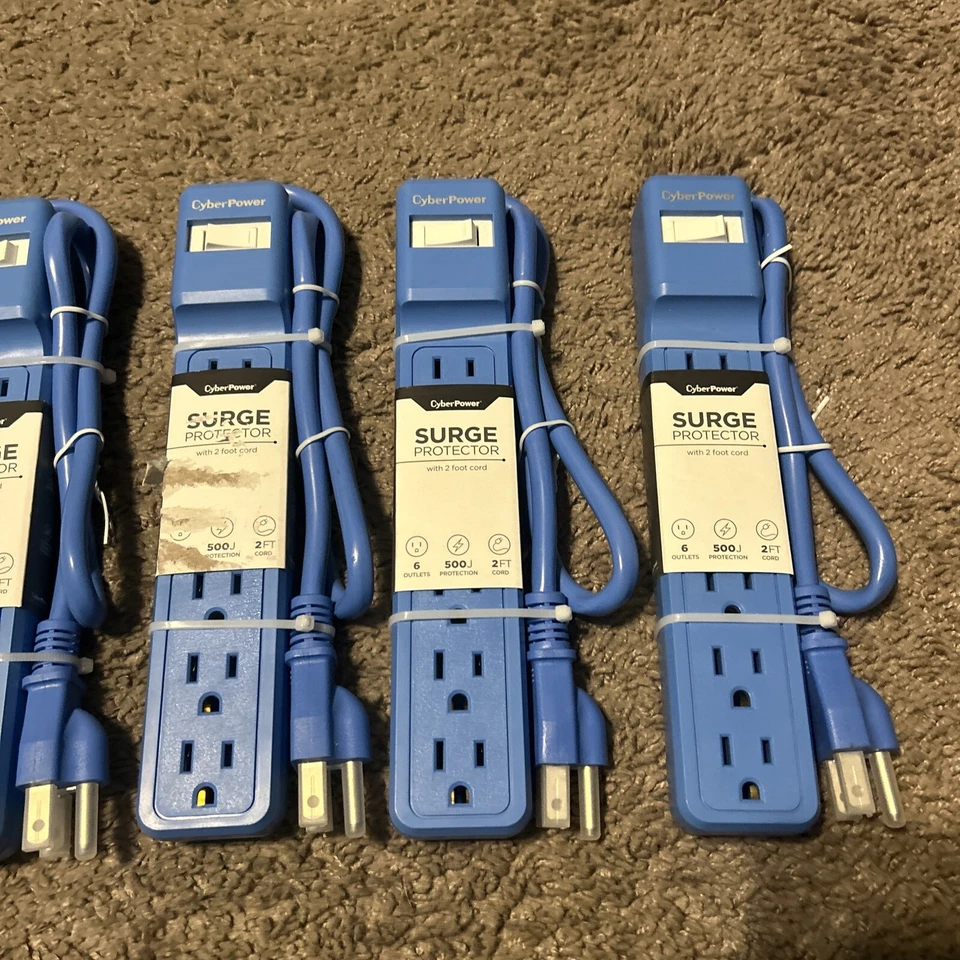 NEW CyberPower 2  ft. Outlet Surge Protector, Blue New-Bundle Of 6! NEW! - Image 3 of 4