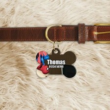 Personalised Spiderman Comic Book ID Tags Custom Metal Dog Name Tag Bone Sh...