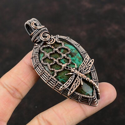 Gift Wire Wrapped Honeycomb And Dragonfly Pendant Copper Chrysocolla 
