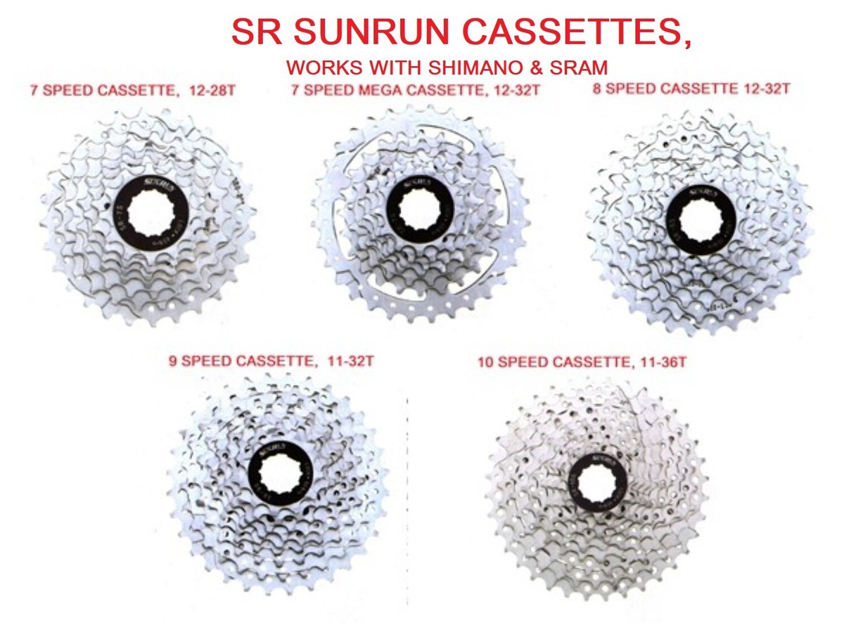 SR SUNRUN CASSETTE COGS, 7 / 7MEGA / 8 / 9 /10 SPEED, WORKS WITH