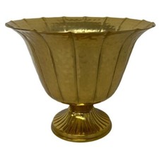 Gold Ribbed Metal Urn - Elegant Footed Vase -  Wedding Home Flower Table Display