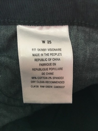 Joe's Jeans Skinny Visionaire Corduroy Pants 30 Dark Green Gable Stretch Cord - Picture 9 of 9