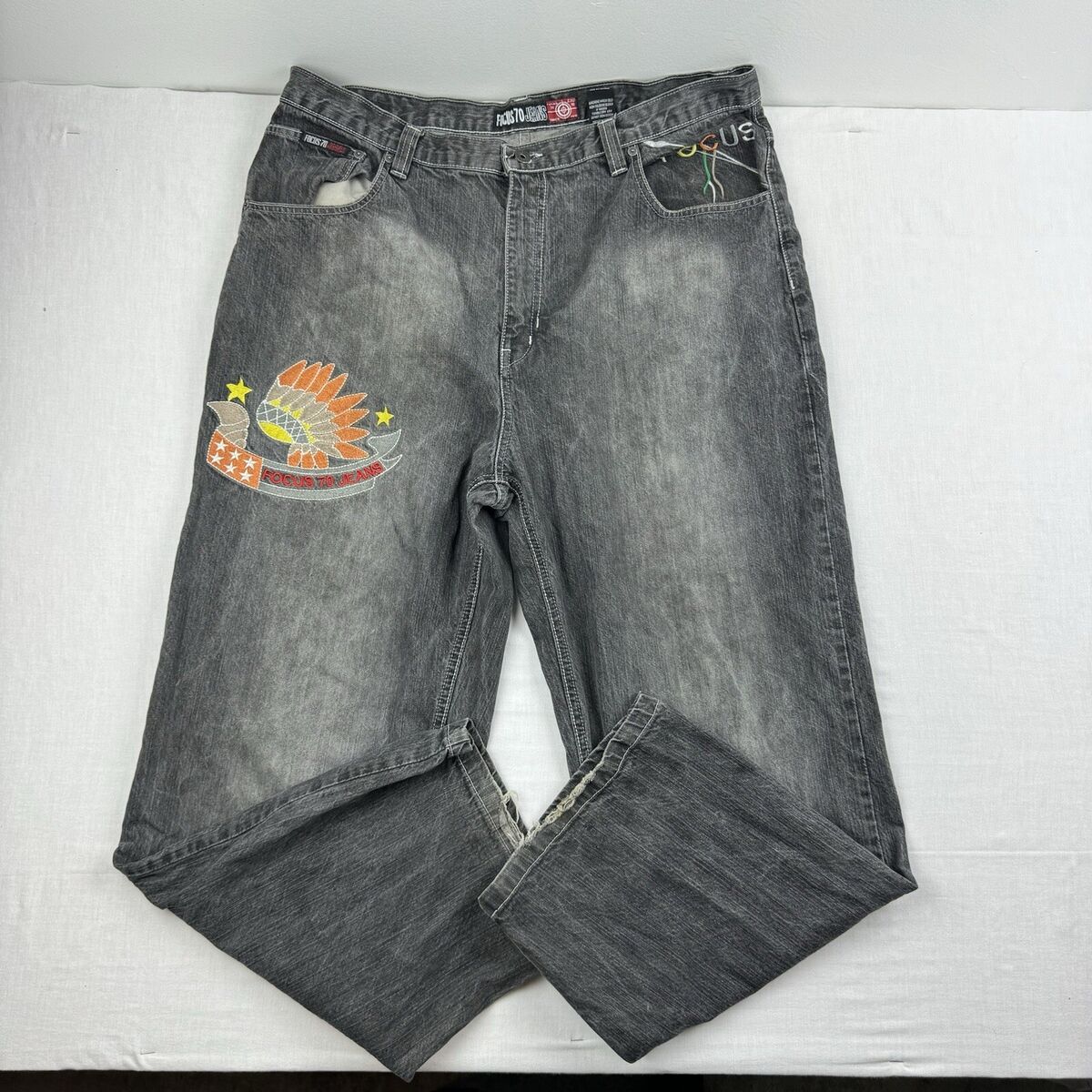 Y2K Focus 70 Jeans Adult 38x32 Black Baggy Relaxed Wide Leg Y2K Focus 70 Jeans Adult 38x32 Black Baggy Relaxed Wide Leg