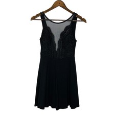 Lulus Women's Black I Promise Mini Skater Dress Lace Mesh Detail Size Small