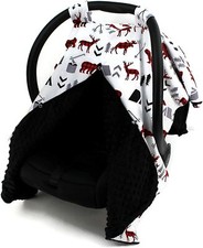 Baby Car seat Cover blanket buffalo check colored deer bear,teepee,arrow minky..