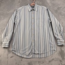 Canali Dress Shirt Men's Large Blue Striped 100 Cotton Barrel Cuff