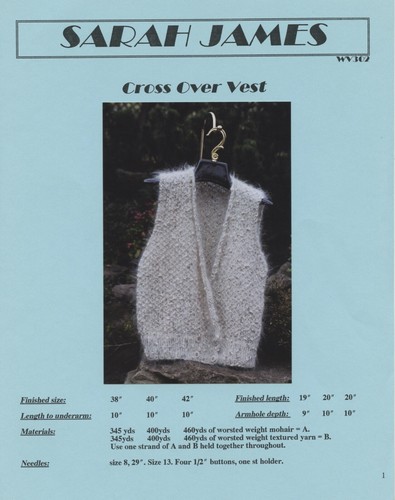 Sarah James Knitting Pattern WV302 Cross Over Vest Women 38"-42" - Picture 3 of 3