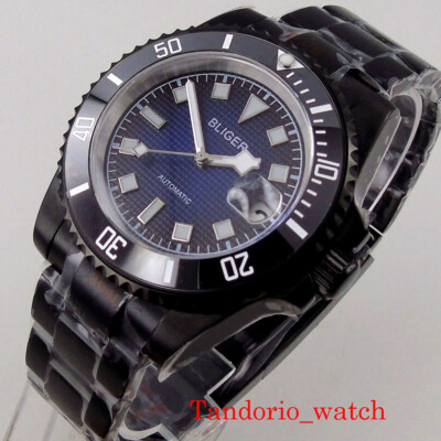 40mm Bliger Lattice Dial Sapphire NH35A Black PVD Coated Automatic Men's Watch