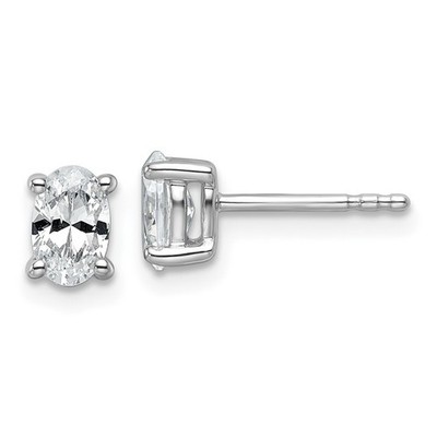 14k White Gold 3/4 Ct Oval Cut Lab Grown Diamond VS+ F+ Solitaire Stud Earrings